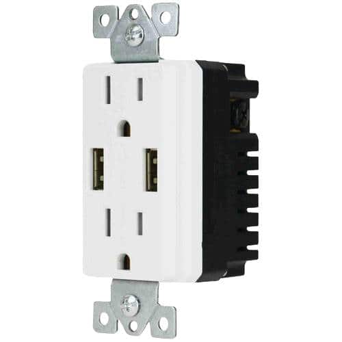 Electronics Decor Duplex USB Charger Wall Outlet White 480204