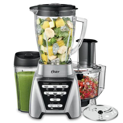 Oster - Pro® 1200 PLUS Blend-N-Go® Smoothie Cup & Food Processor Attachment - Brushed Nickel - Glass Jar-Angle_Standard 