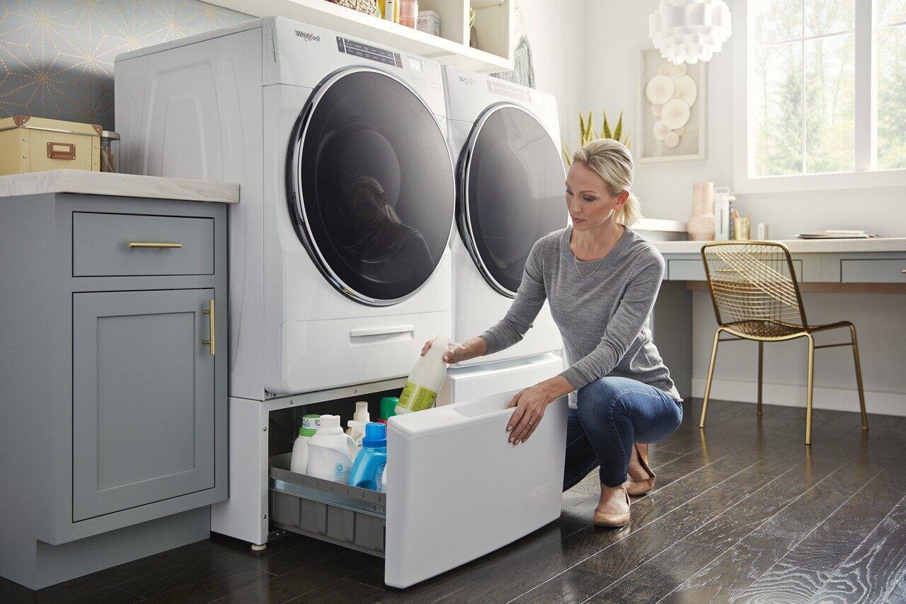 Alt View 16. Whirlpool - 4.5 Cu. Ft. High Efficiency Stackable Front Load Washer with Steam and Load & Go XL Dispenser - White.