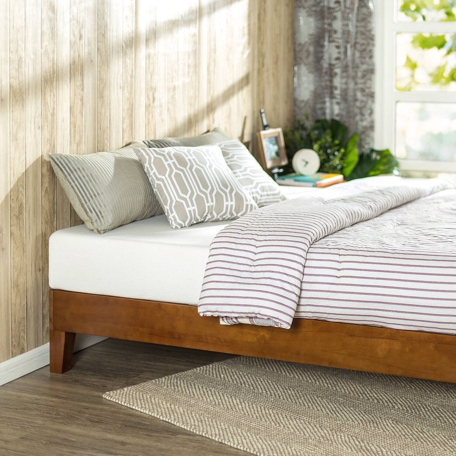 Front. SlickBlue - Twin Wooden Platform Bed Frame, Low Profile with Cherry Finish - Multi.
