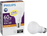 Front Zoom. Philips - 800-Lumen, 8.5W A19 LED Light Bulb, 60W Equivalent (4-Pack) - White.