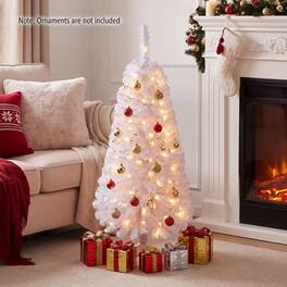 Costway - 4 ft Pre-Lit Christmas Tree with 110 Branch Tips, 50 LED Lights & Auto Timer - White