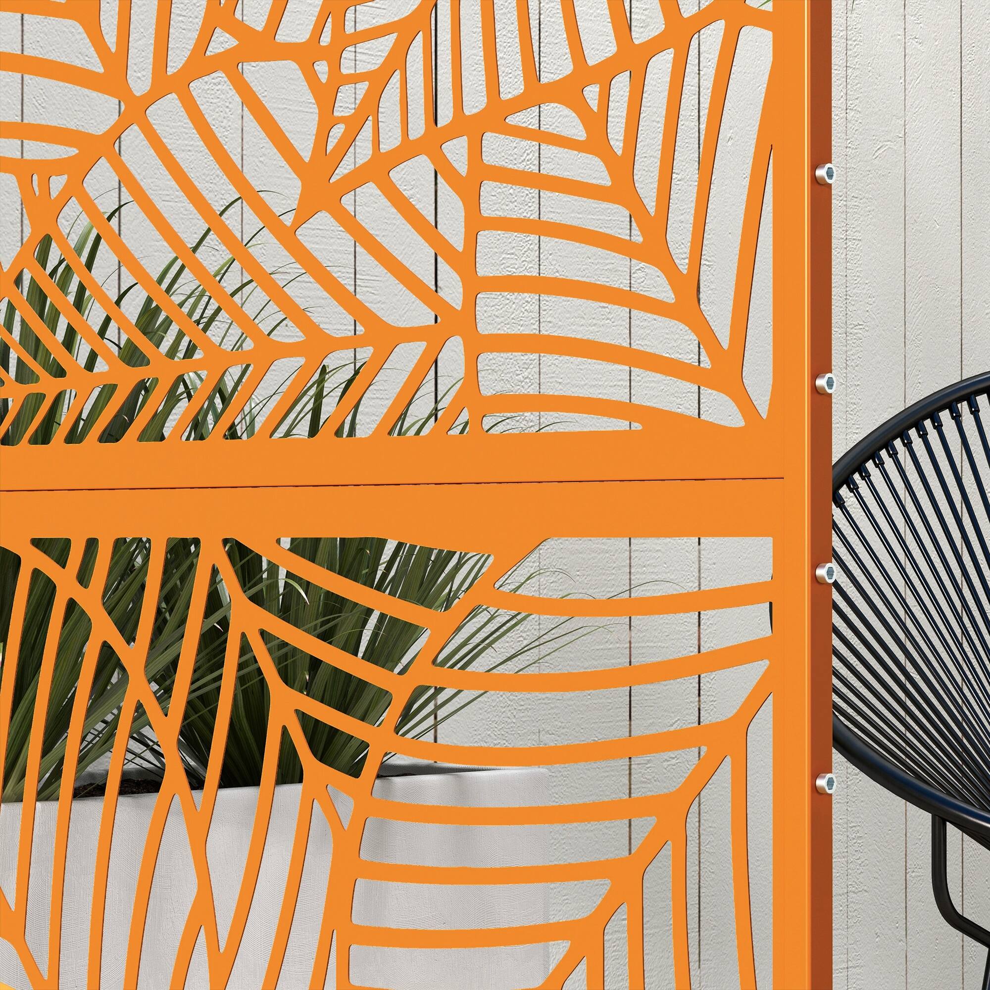 Alt View 8. Outsunny - Metal Outdoor Privacy Screen, Decorative Privacy Fence Screen, Outdoor Divider with Leaf Motif - Brown.