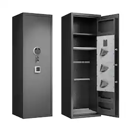 Spaco - Gun Safe for Home Rifles and Pistols, Fingerprint Electronic Safe with Quick Access, Detachable Shelf, Ready to Use - White