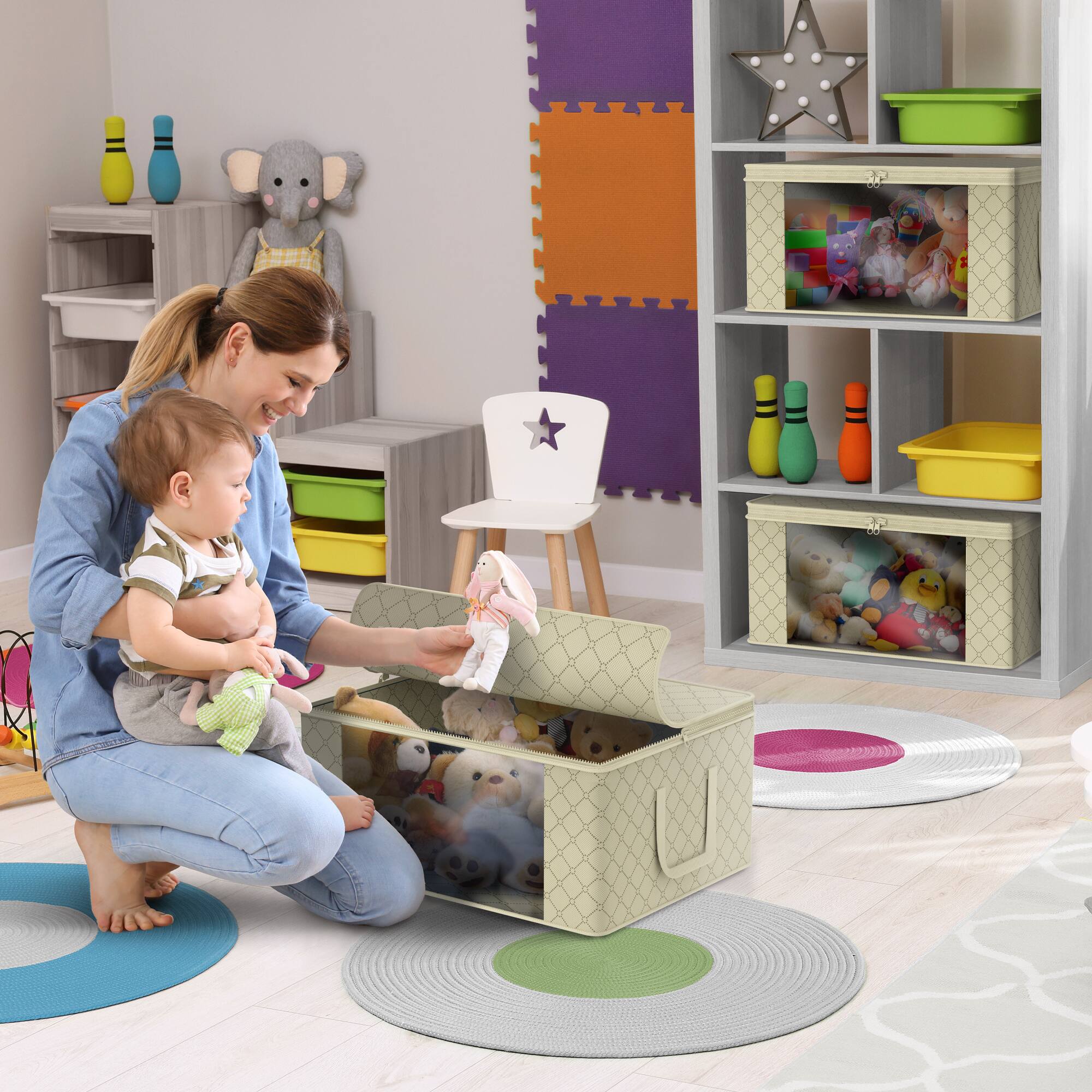 Alt View 3. Sorbus - Sorbus Medium Clothes Storage Bags - Foldable Blanket Storage Bins for Organizing Bedroom, Closet, Clothing - Beige.