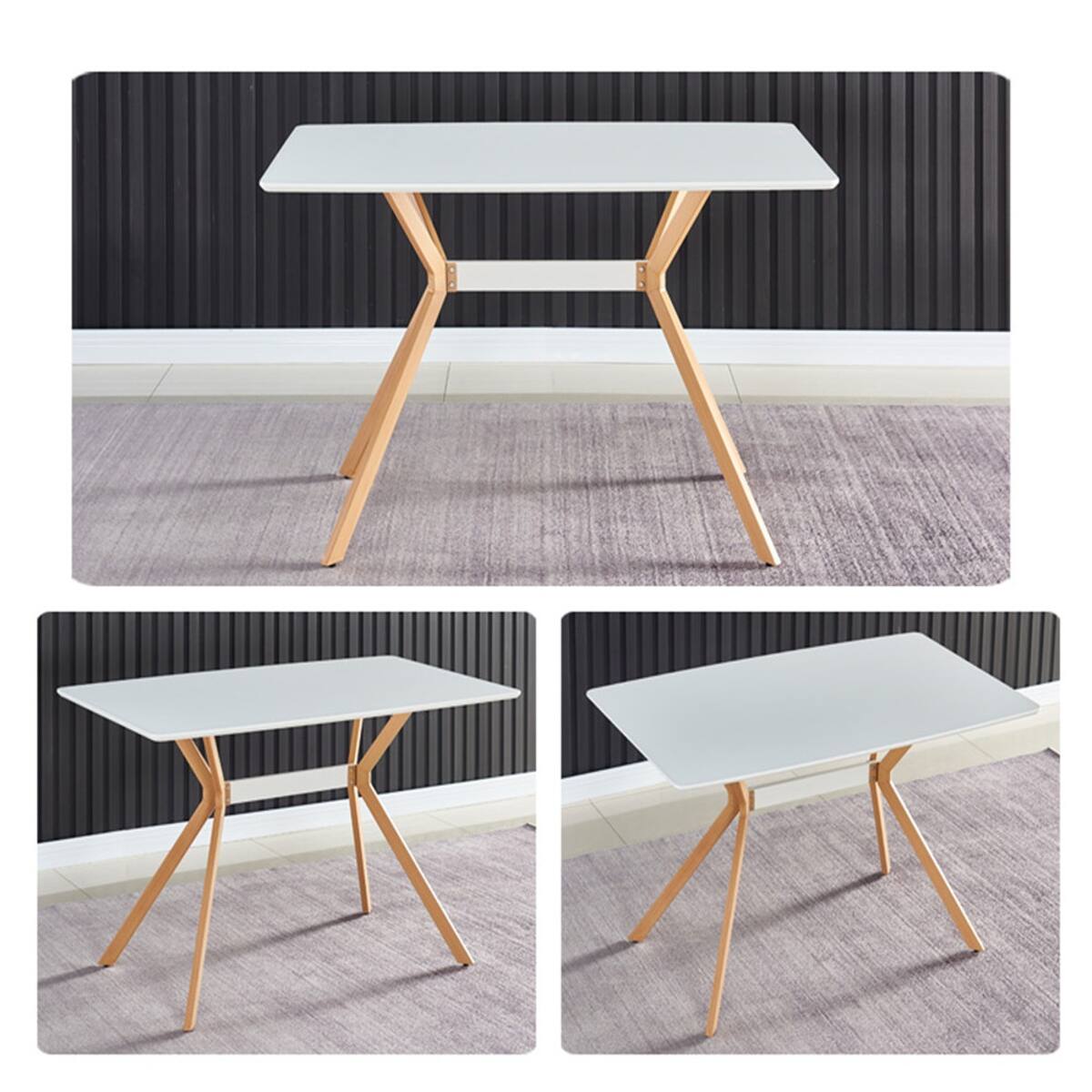 Alt View 4. Loheer - Loheer Modern White Dining Table with MDF Top and Metal Legs - White.