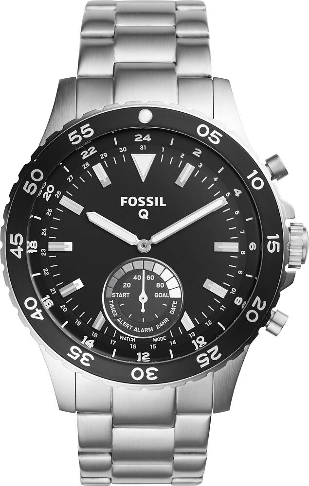 Front. Fossil - Q Crewmaster Hybrid Smartwatch 46mm Stainless Steel - Silver.