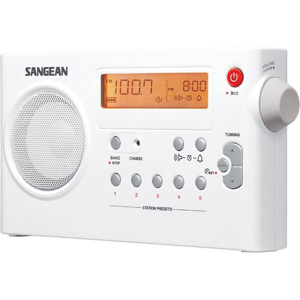 Left. Sangean - Portable AM/FM Radio - White.