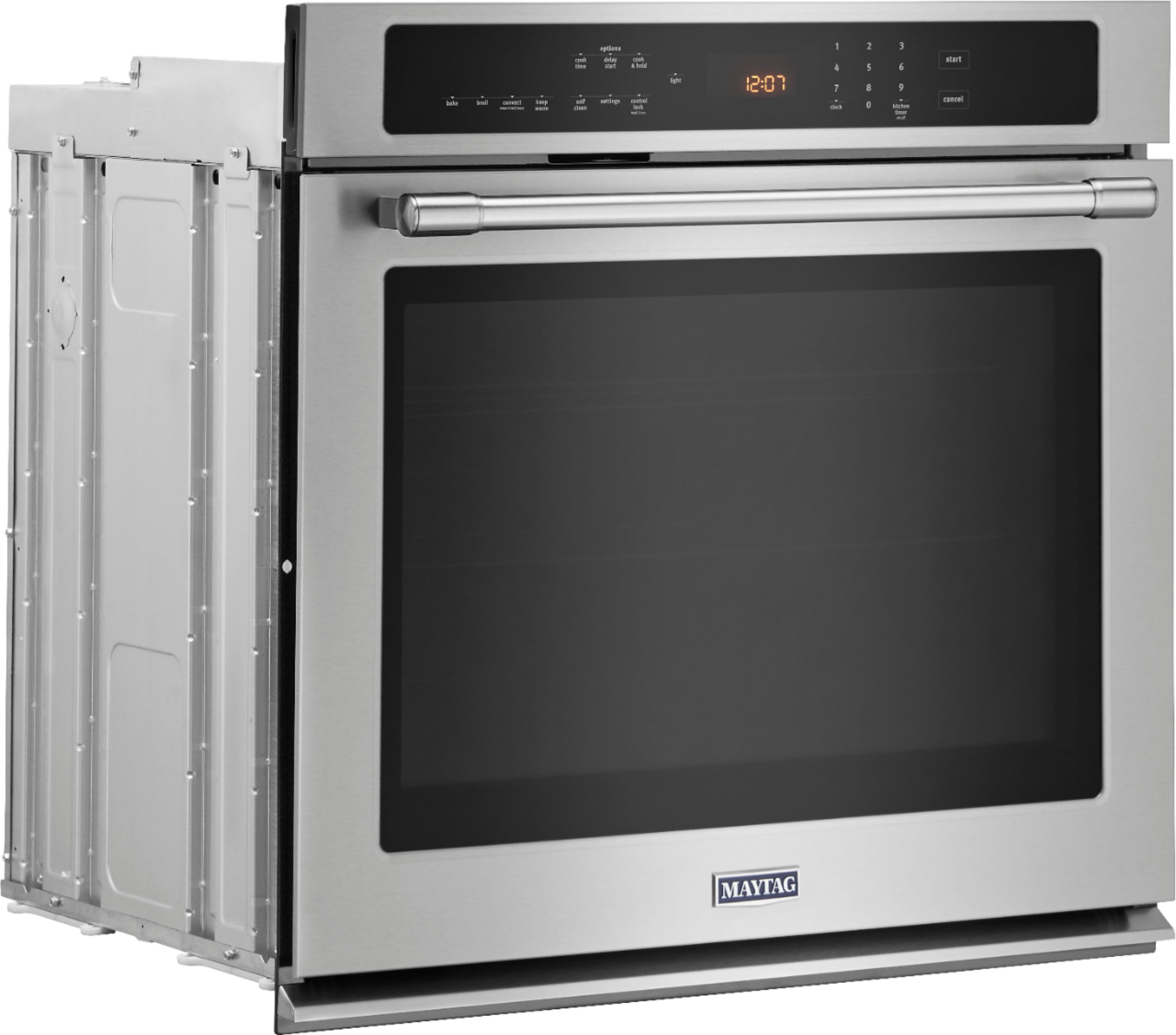 Angle View: Maytag - 30" Built-In Single Electric Convection Wall Oven - Stainless Steel
