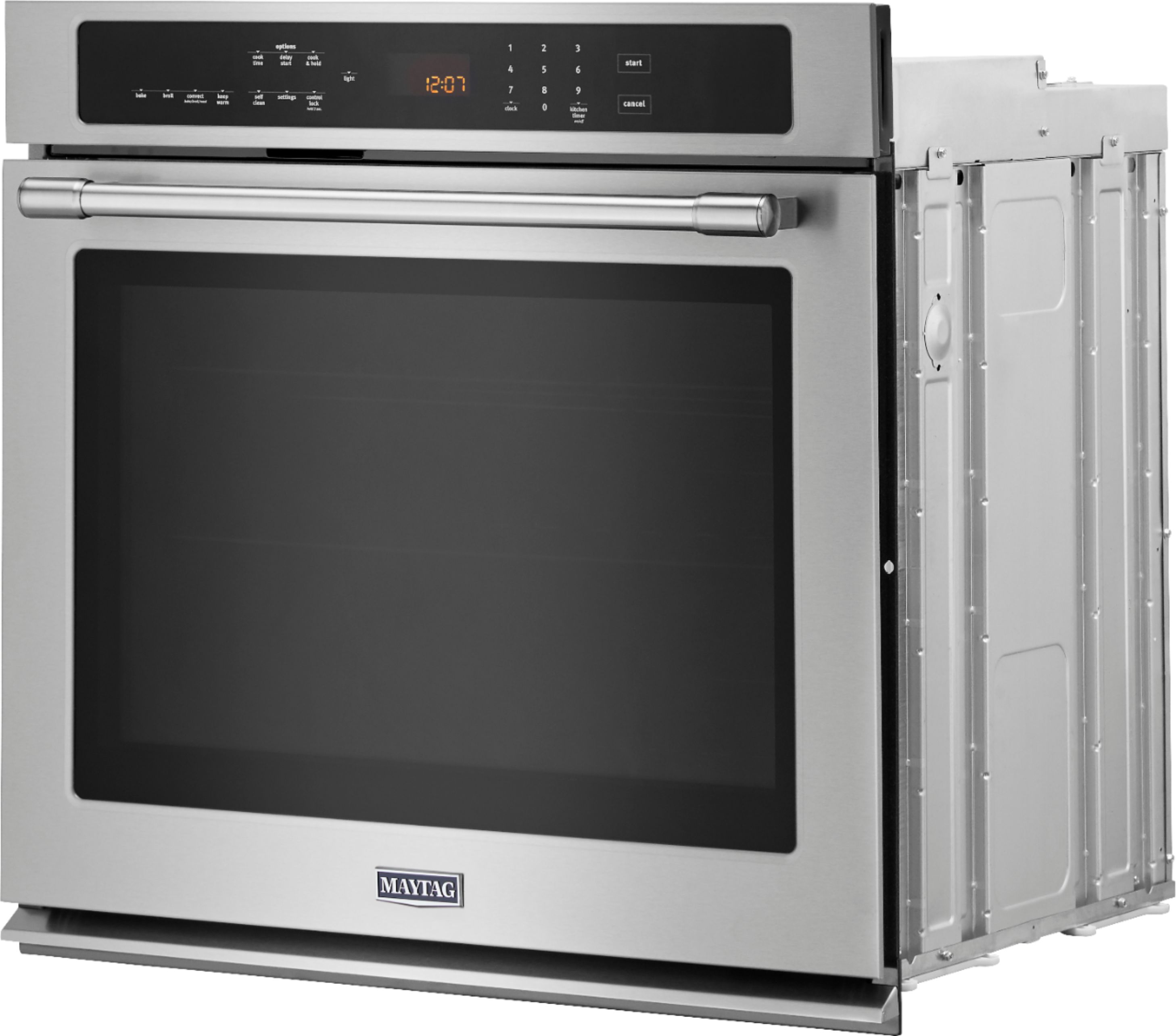 Left View: Maytag - 30" Built-In Single Electric Convection Wall Oven - Stainless Steel