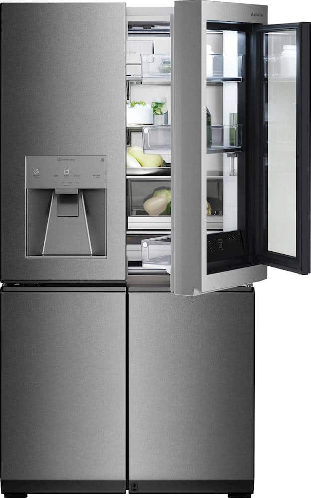 LG - SIGNATURE 31 cu. ft. InstaView Door-in-Door Smart Wi-Fi Enabled Refrigerator - Textured Steel - Front_Zoom