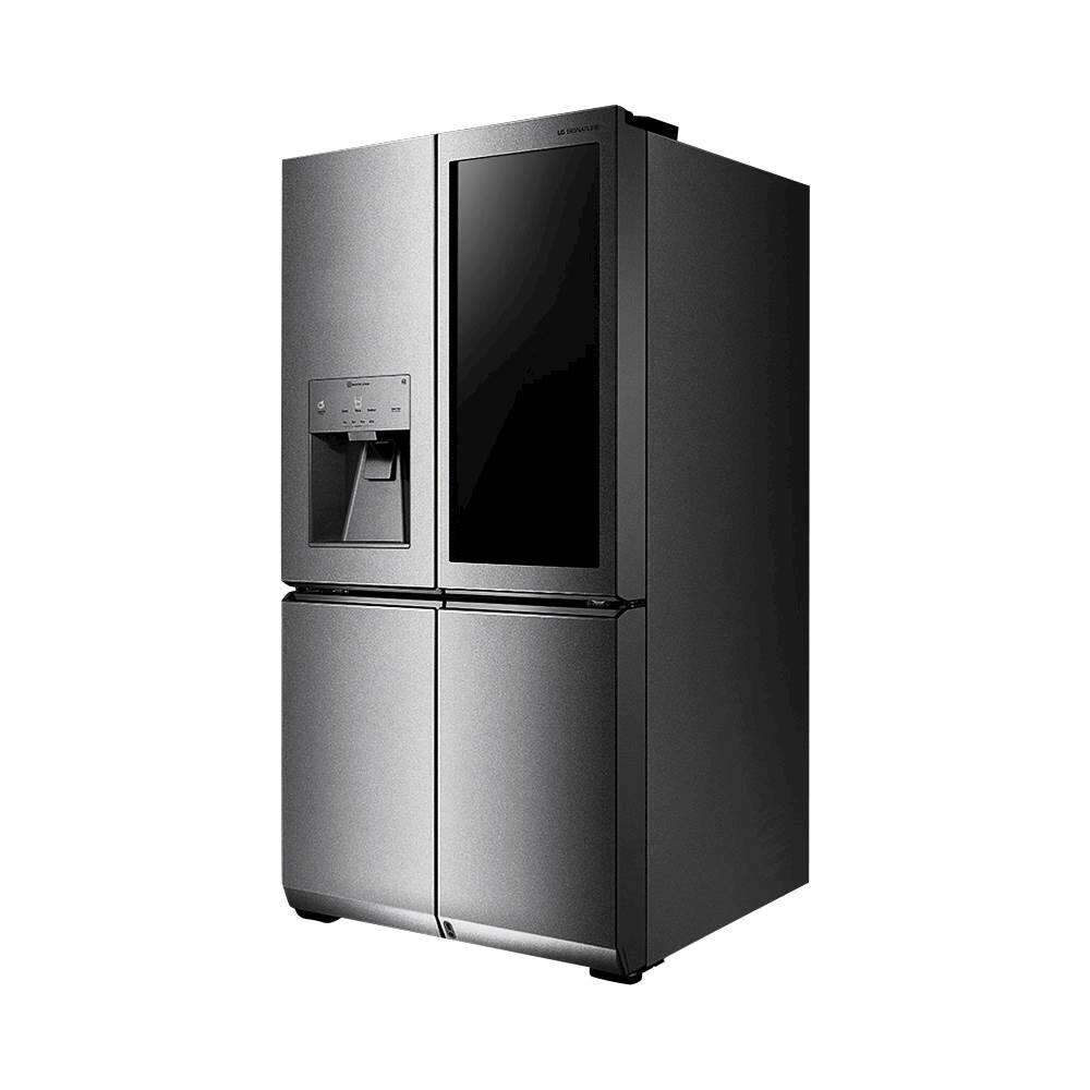 Left. LG - SIGNATURE 31 cu. ft. InstaView Door-in-Door Smart Wi-Fi Enabled Refrigerator - Textured Steel.