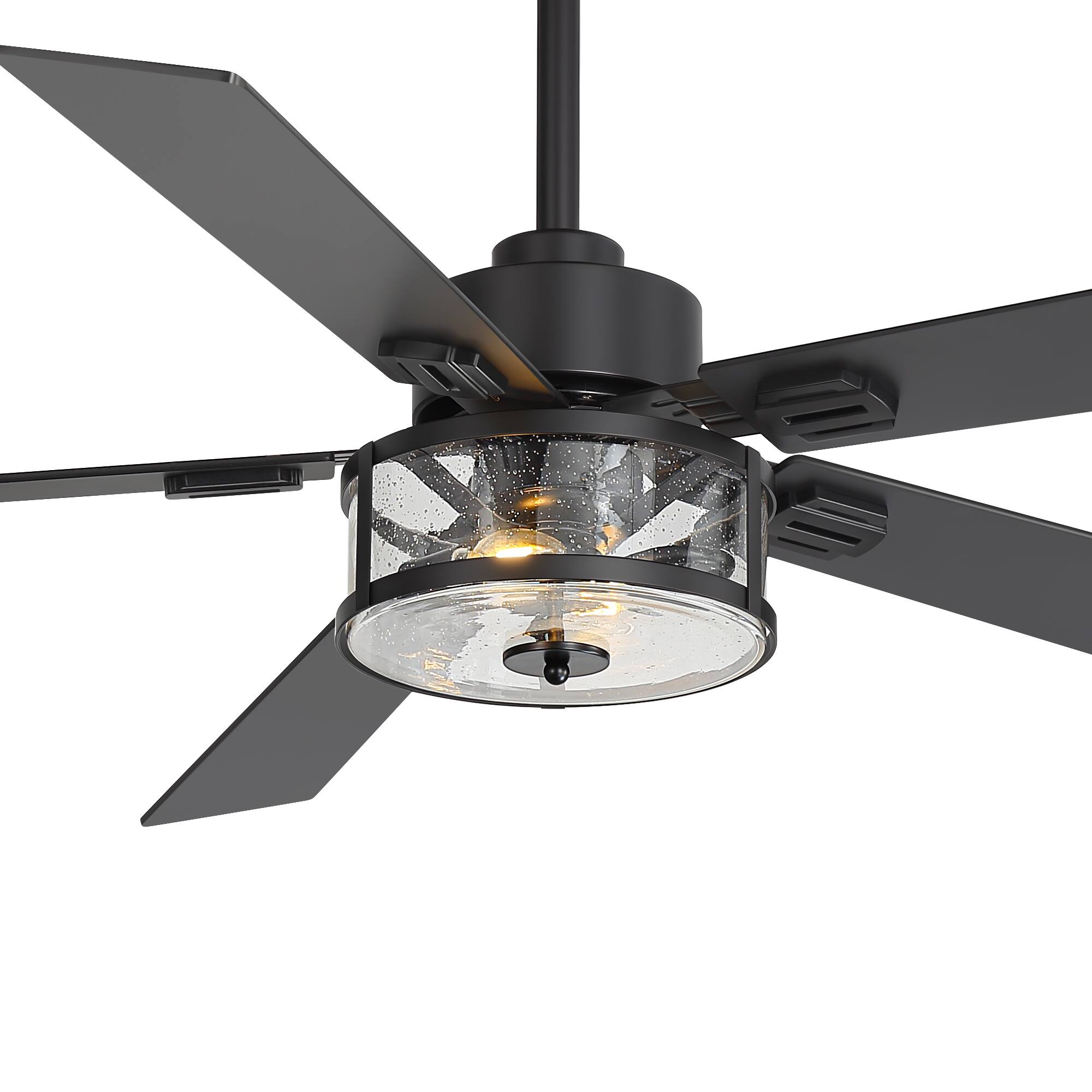 Angle. Breezary - 56-Inch Ceiling Fan with Dual E12 Sockets, 5 Plywood Blades, DC Motor, 6-Speed Remote, 1/2/4h Timer, Glass Shade - 56-inch Matte Black.