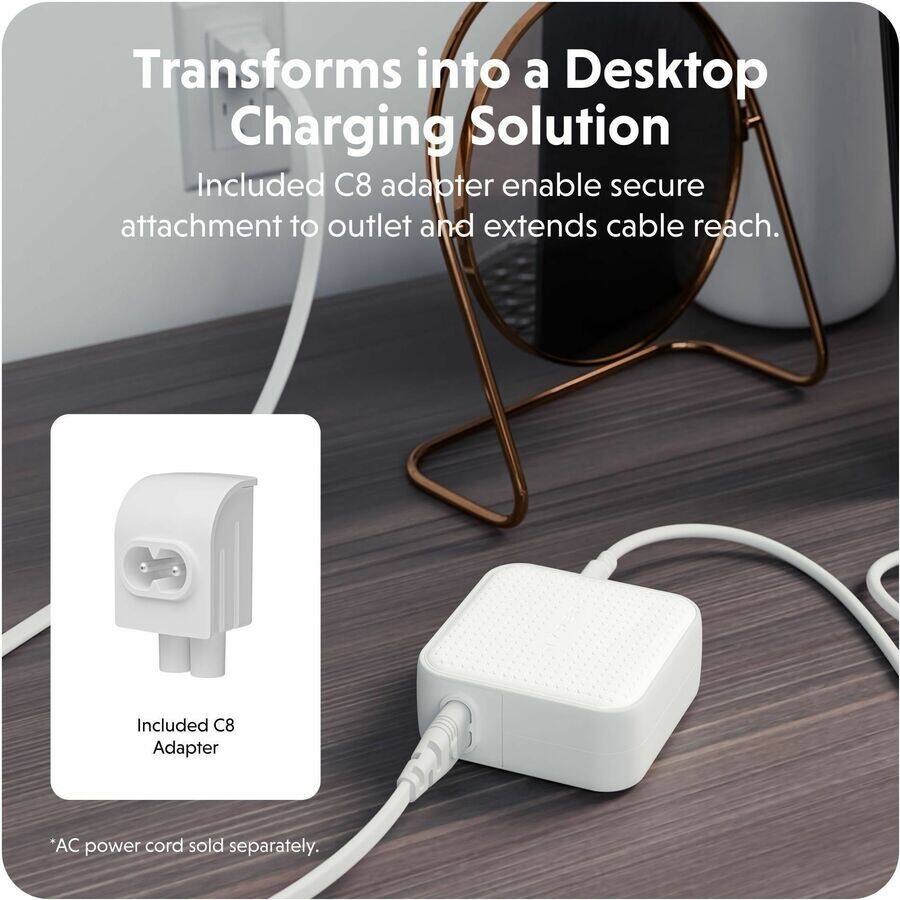 Transforms into a Desktop Charging Solution

Included C8 adapter enables secure attachment to outlet and extends cable reach.

Included C8 Adapter

*AC power cord sold separately.