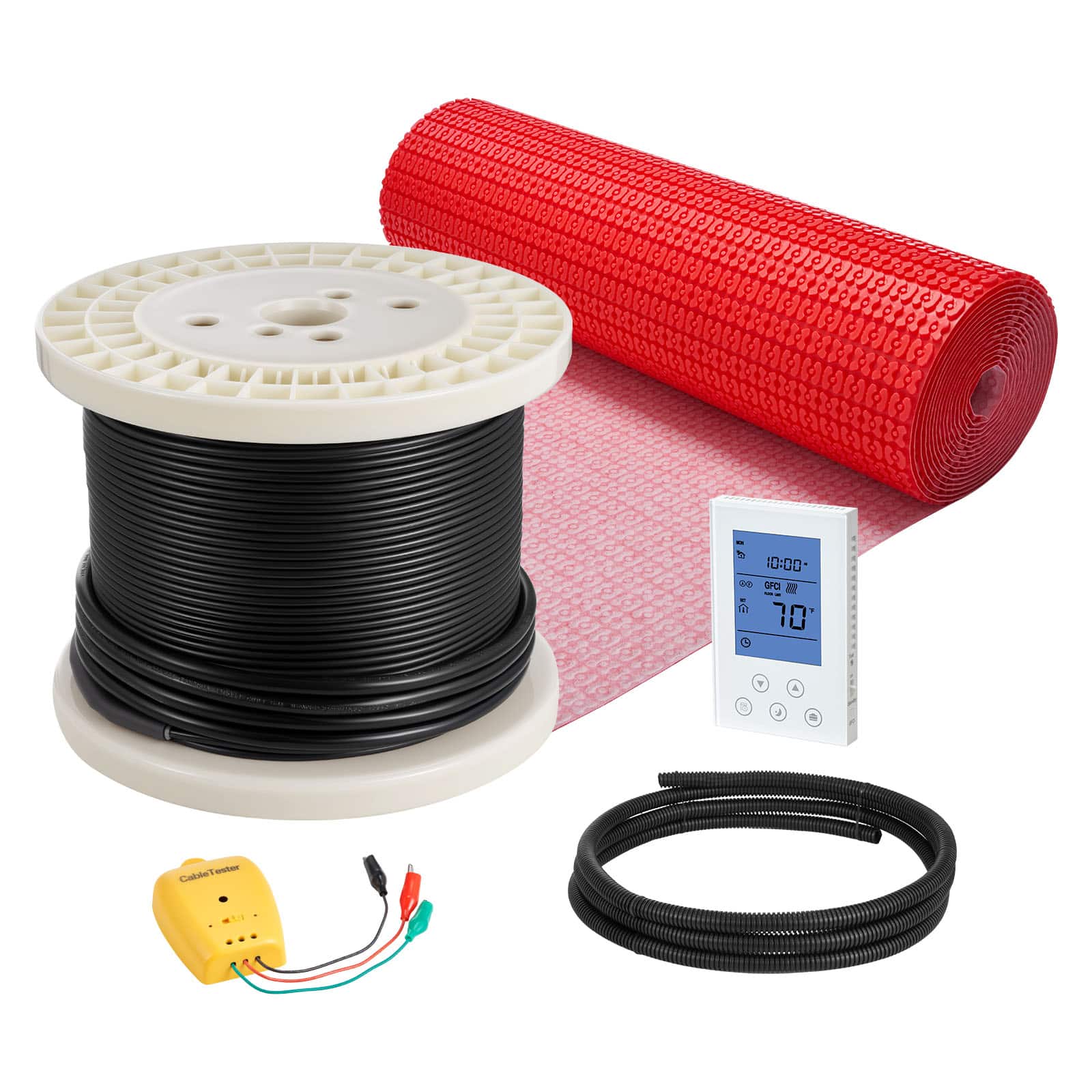 VEVOR - 120 sqft Floor Heating Mat System, 120V Electric Radiant Heated Floor System, with Decoupling Membrane & Smart Control - Black
