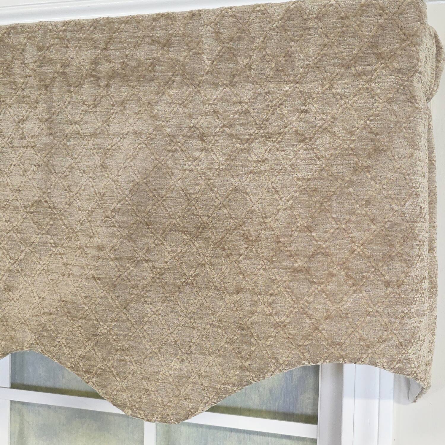 Left. RLF Home - RLF Home 100% Cotton Chenille Regal  Fully lined Windows Rod Pocket Valance 50" x 17"  Beige - Beige.