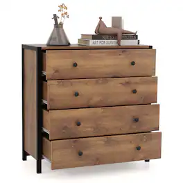 Costway - 4-Drawer Dresser Modern Chest of Drawers Wooden Storage Dresser - Oak