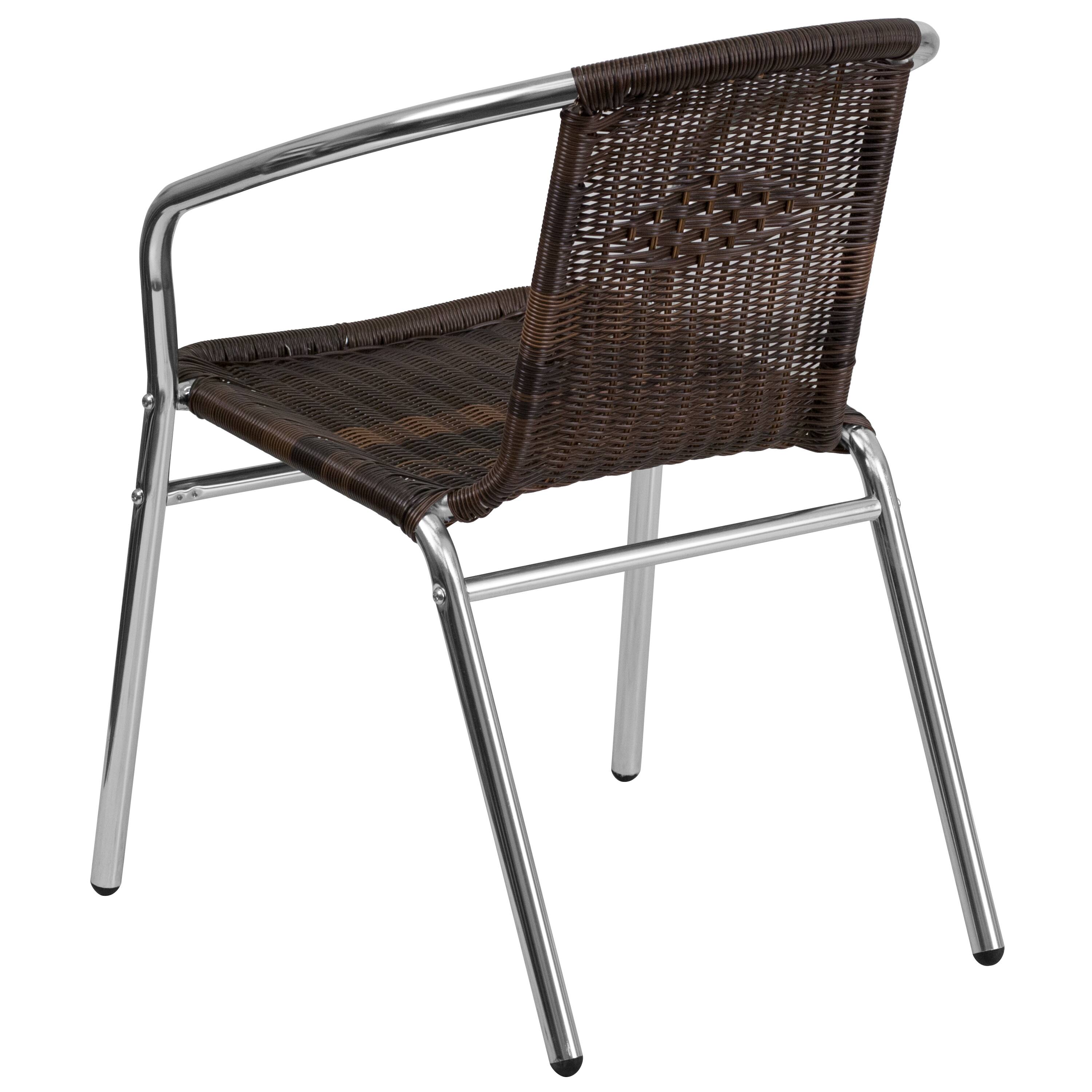 Alt View 5. Emma + Oliver - Commercial Aluminum/Rattan Restaurant Dining Stack Chair - Aluminum and Dark Brown.