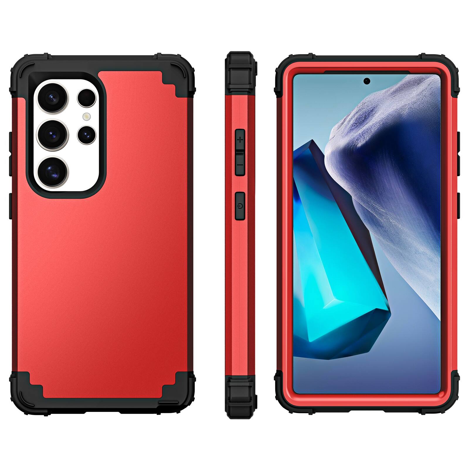 Alt View 1. Dteck - Rugged Case for Samsung Galaxy S25 Ultra,Shockproof Soft Silicone Bumper Hard PC Back Cover,3-Layers Protective Shell - Red.
