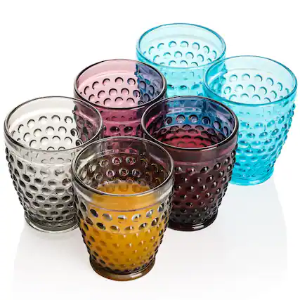 Front. BreeBe - Hobnail Colorful Old Fashioned Iced Beverage Glass 10.25 oz. set of 6 - Multi.
