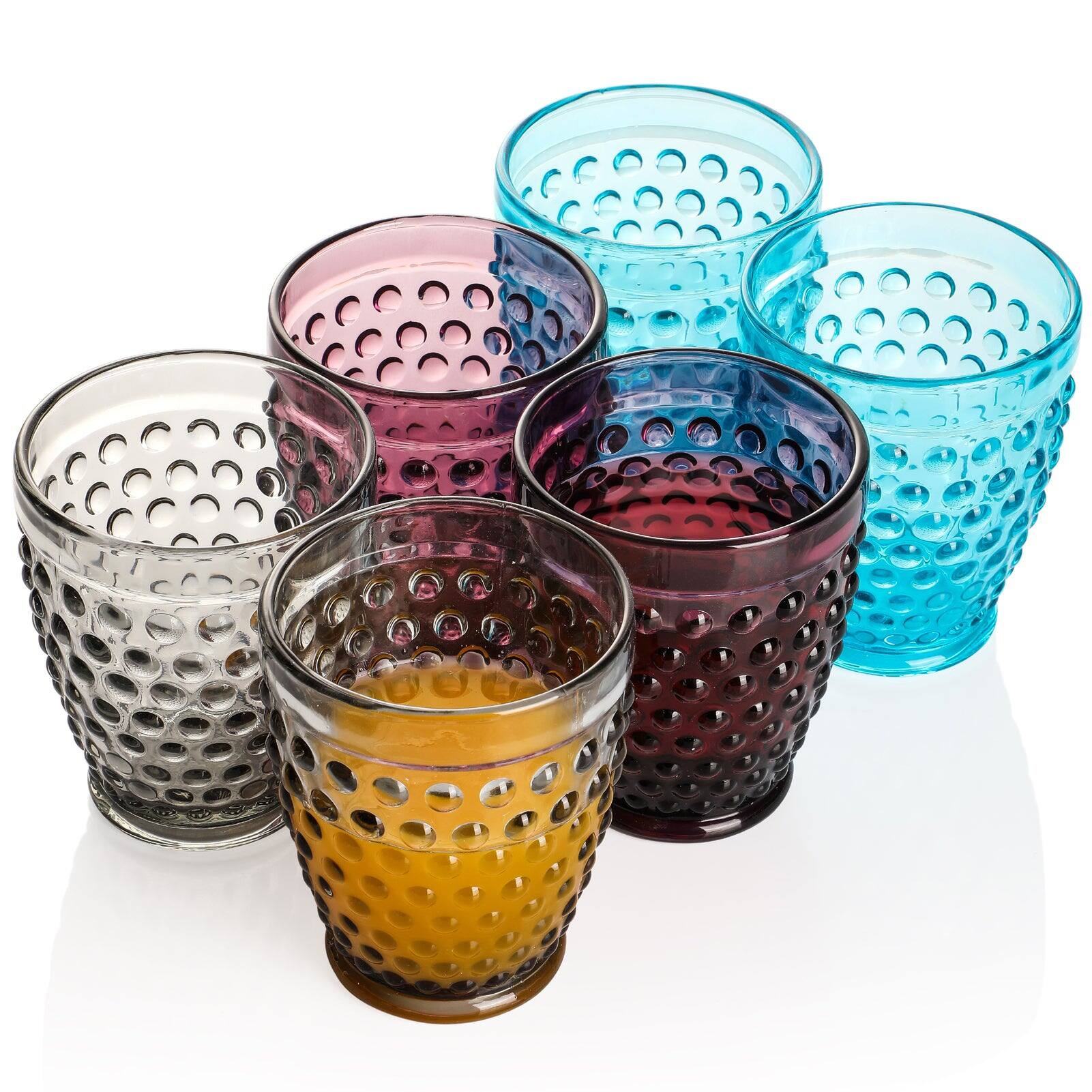 Front. BreeBe - Hobnail Colorful Old Fashioned Iced Beverage Glass 10.25 oz. set of 6 - Multi.