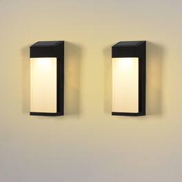 Oumilen - 2-Pack Solar Square-Rectangle Wall Lights 8.07In Warm White LED IP65 Waterproof Outdoor Sconces