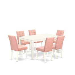 East West Furniture - 7 Piece Modern Dining Table Set - White