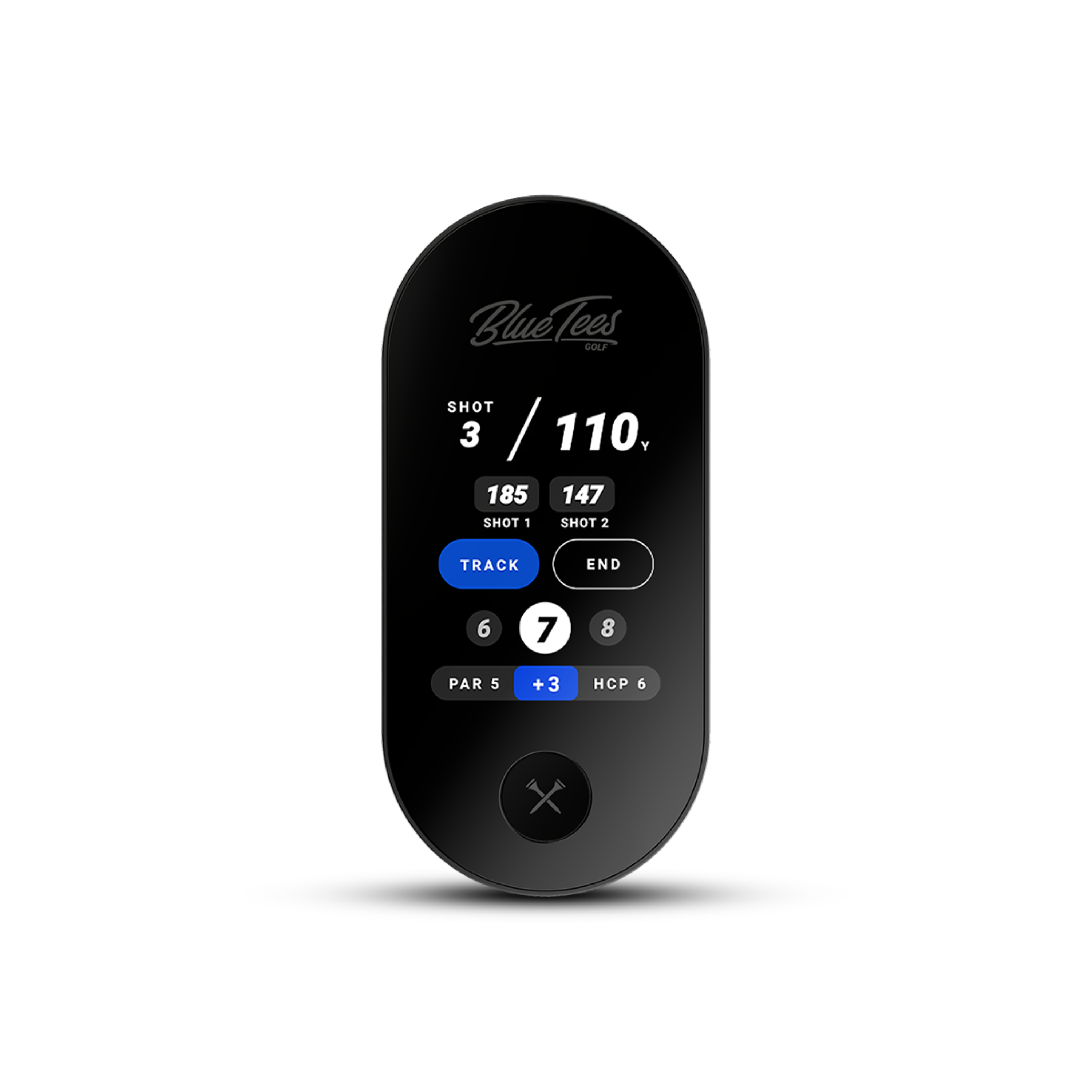 Blu Tees GOLF SHOT 3 / 110, SHOT 1 185 147 SHOT 2 TRACK END 6 7 8 PAR 5 + 3 HCP 6 X