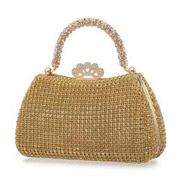 Unique Bargains - Sparkly Rhinestone Evening Clutch Purse with Handle for Women, Vintage Crystal Clasp Handbag for 1920s Party - Gold