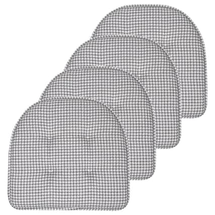 Front. Sweet Home Collection - Houndstooth Stitch U Shaped Memory Foam 17" x 16" Chair Cushions, 4-Pack - Gray.