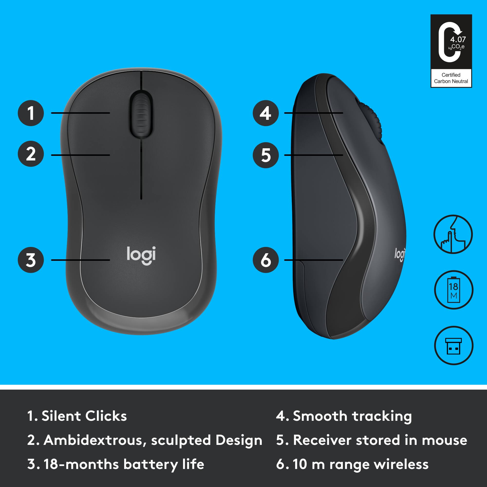 Logitech M220 SILENT Wireless Optical Ambidextrous Mouse Wireless ...