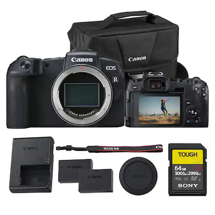 Canon EOS R8
Canon EOS R
Canon EOS R8
Canon Battery Pack LP-E17
Canon Battery Pack LP-E17
Canon Battery Charger
Canon Lens Cap
Canon Camera Bag
Canon Camera Strap
Canon Tough 64GB SD Card (Sony)
