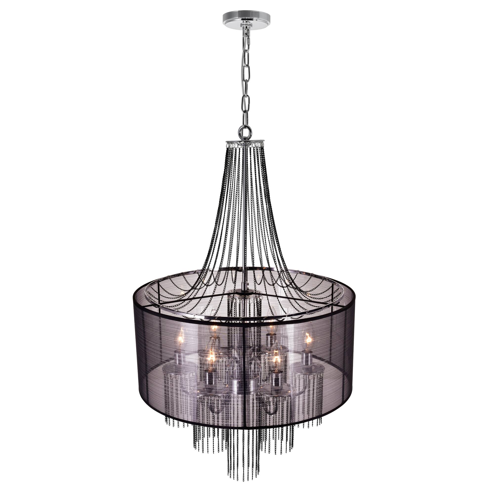 Left. CWI Lighting - Amelia 6 Light Drum Shade Chandelier With Chrome Finish - Chrome.