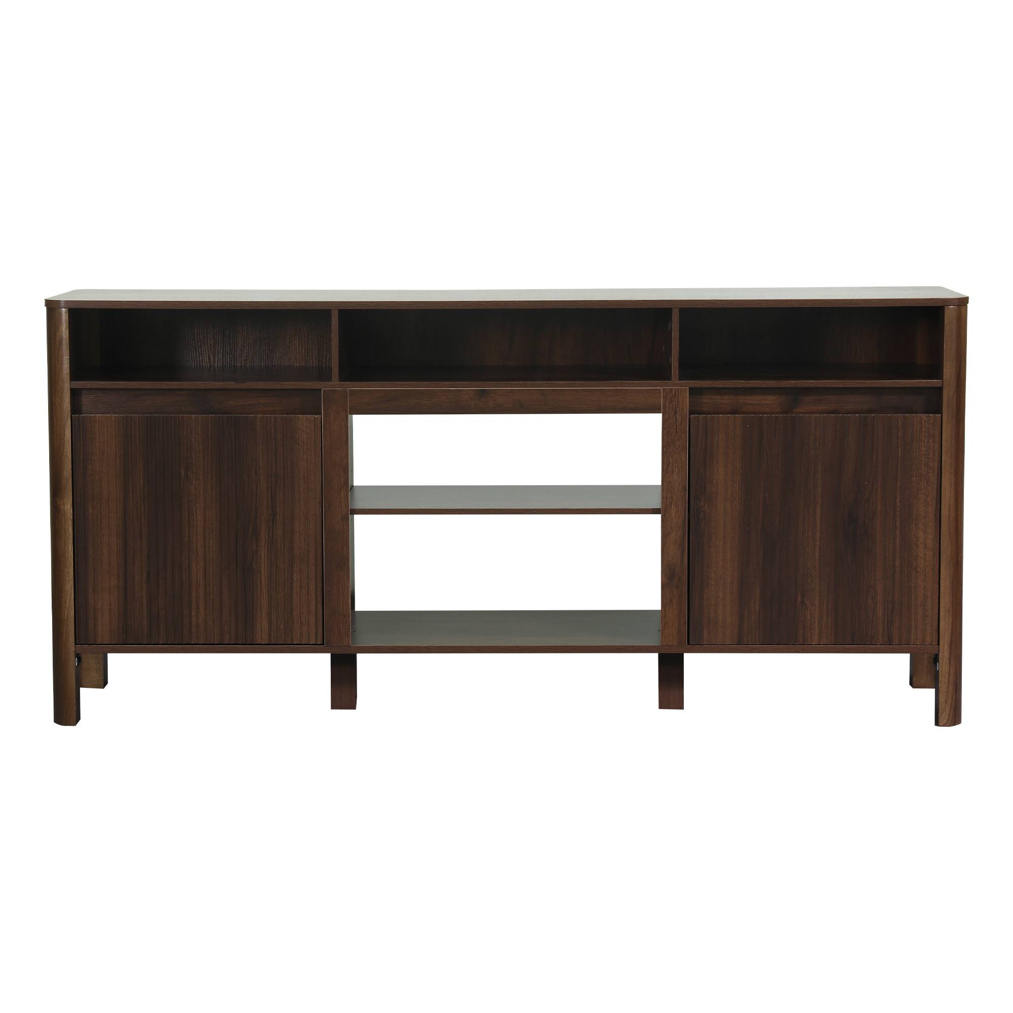 Alt View 3. Ihomeadore - 68" Modern Minimalist Fluted TV Stand Entertainment Center with Open Storage Shelves for TVs up to 75" - Dark brown.