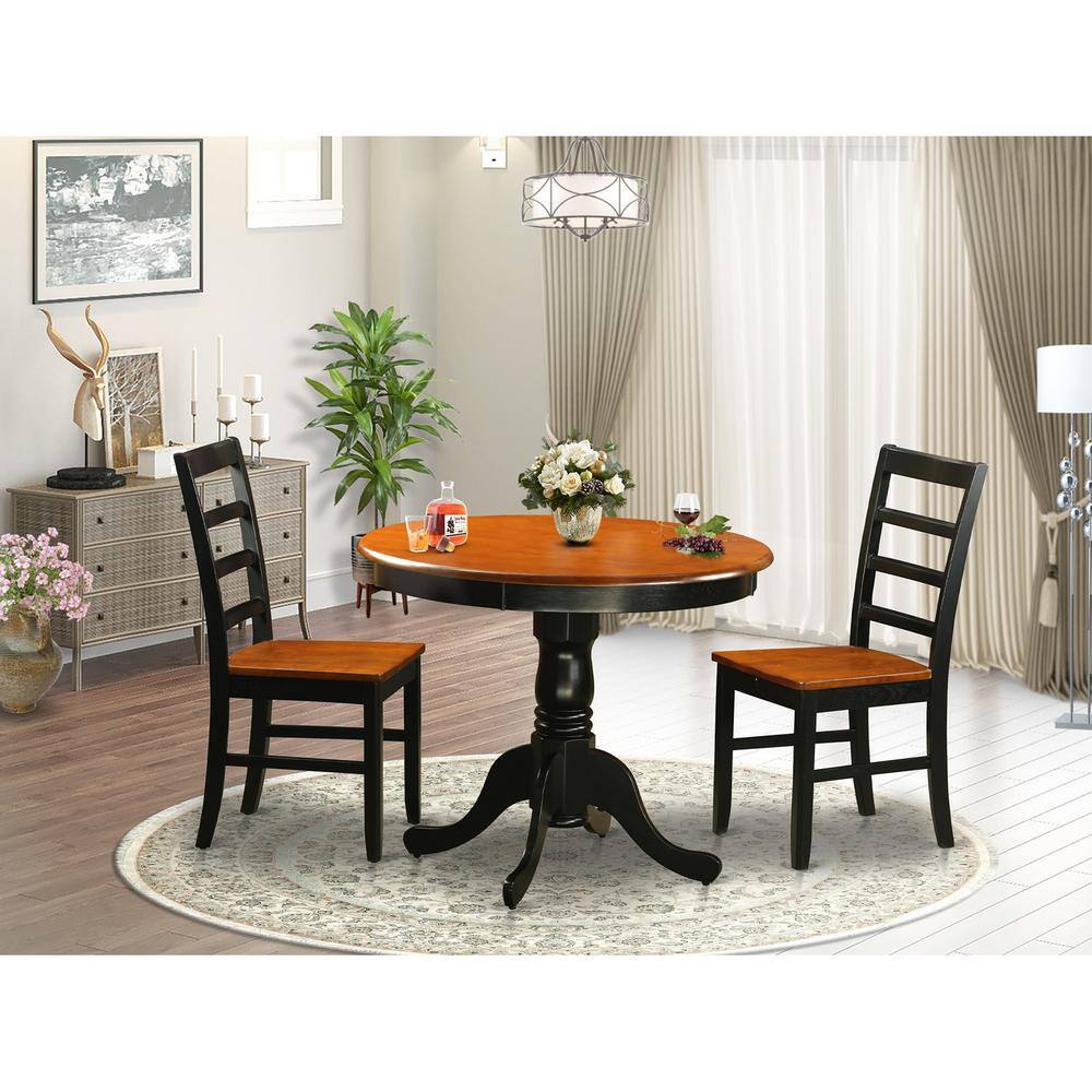 Back. East West Furniture - Dining furniture set - 3 Pcs with 2 Wooden Chairs in Black and Cherry - Black & Cherry.