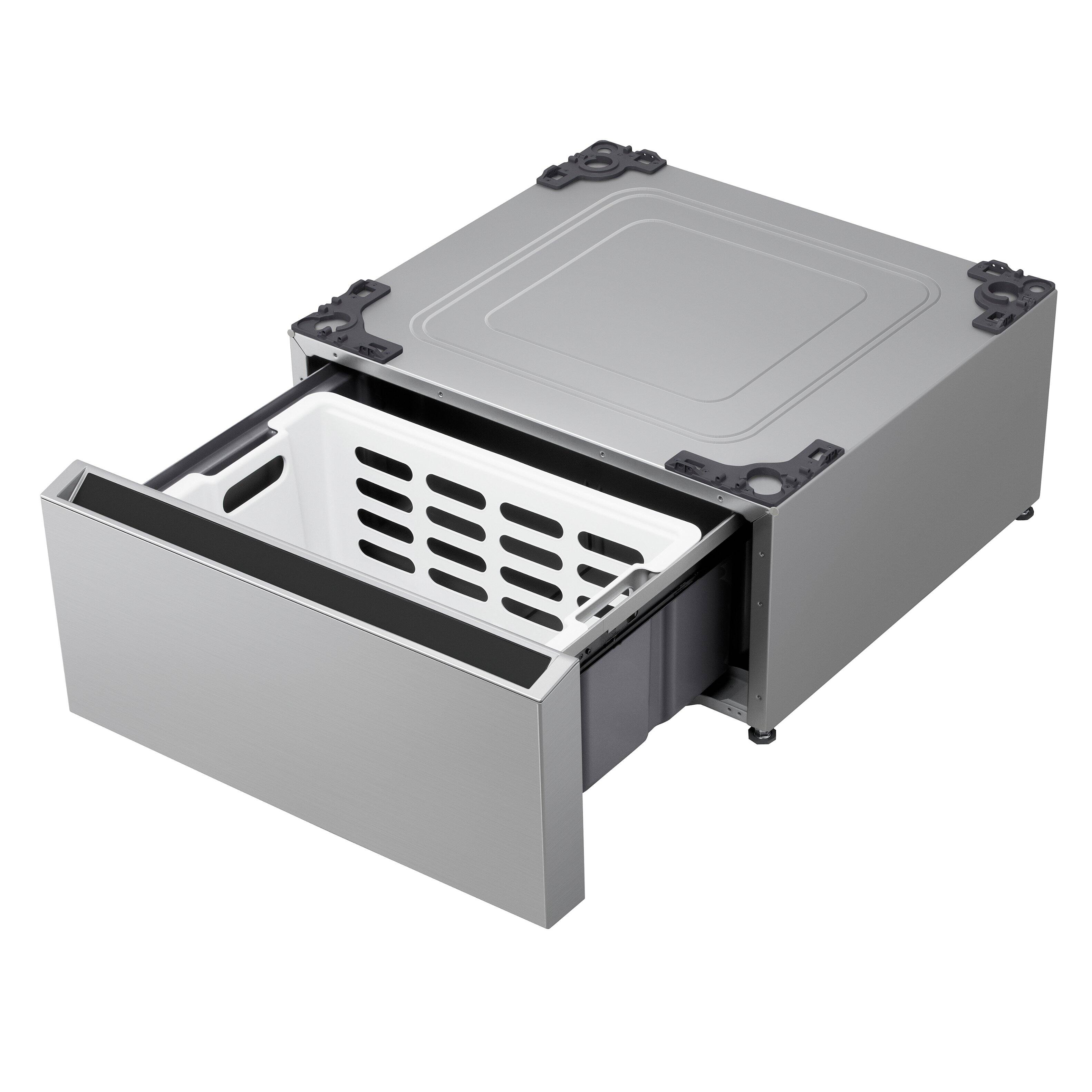 Alt View 3. LG - SIGNATURE 29-in Wide Laundry Pedestal with Storage Drawer for select LG Stackable Washers and Dryers - Platinum Steel.