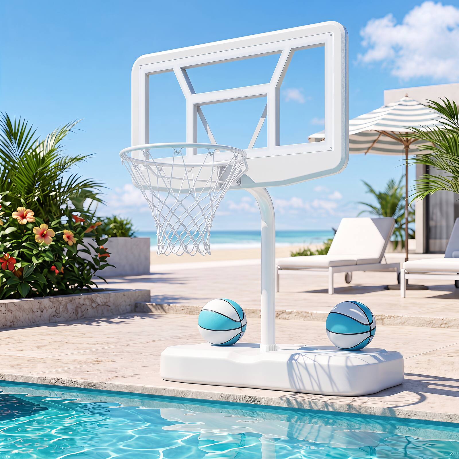 Alt View 1. Costway - Costway Outdoor Poolside Basketball Goal System with 42 Inches Shatterproof PC Backboard - White.