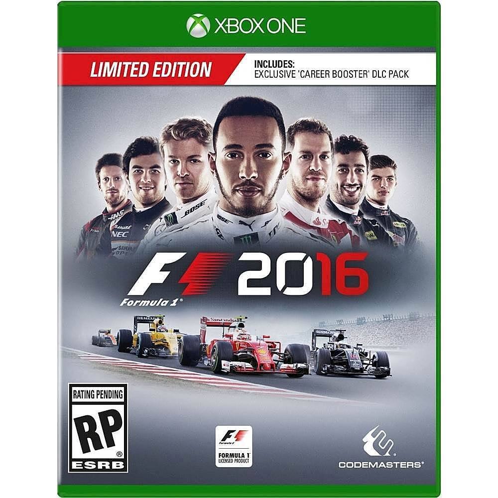 XBOX ONE LIMITED EDITION INCLUDES: EXCLUSIVE 'CAREER BOOSTER' DLC PACK MS BOSE SURE NEC SAMJAE OP F 2016 Formula 1 RATING PENDING RP ESRB F FORMULA I LICENSED PRODUCT E CODEMASTERS