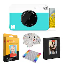 Kodak - Printomatic Instant Print Camera, Photo Paper (20 Sheets) & Accesories Gift Bundle - Blue
