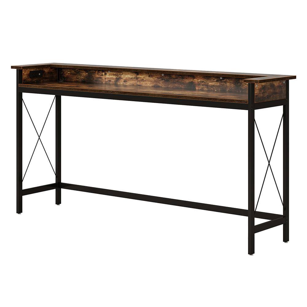Alt View 1. Kadyn - Entryway Table, Console Sofa Table,Industrial Console Table, 70.9" Sofa Table with Outlets and USB Ports,Rustic Brown - Brown.