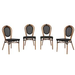 Emma + Oliver - 4 Pack Stacking Bistro Chair with Bamboo Print Metal Frame - Black/Natural Frame