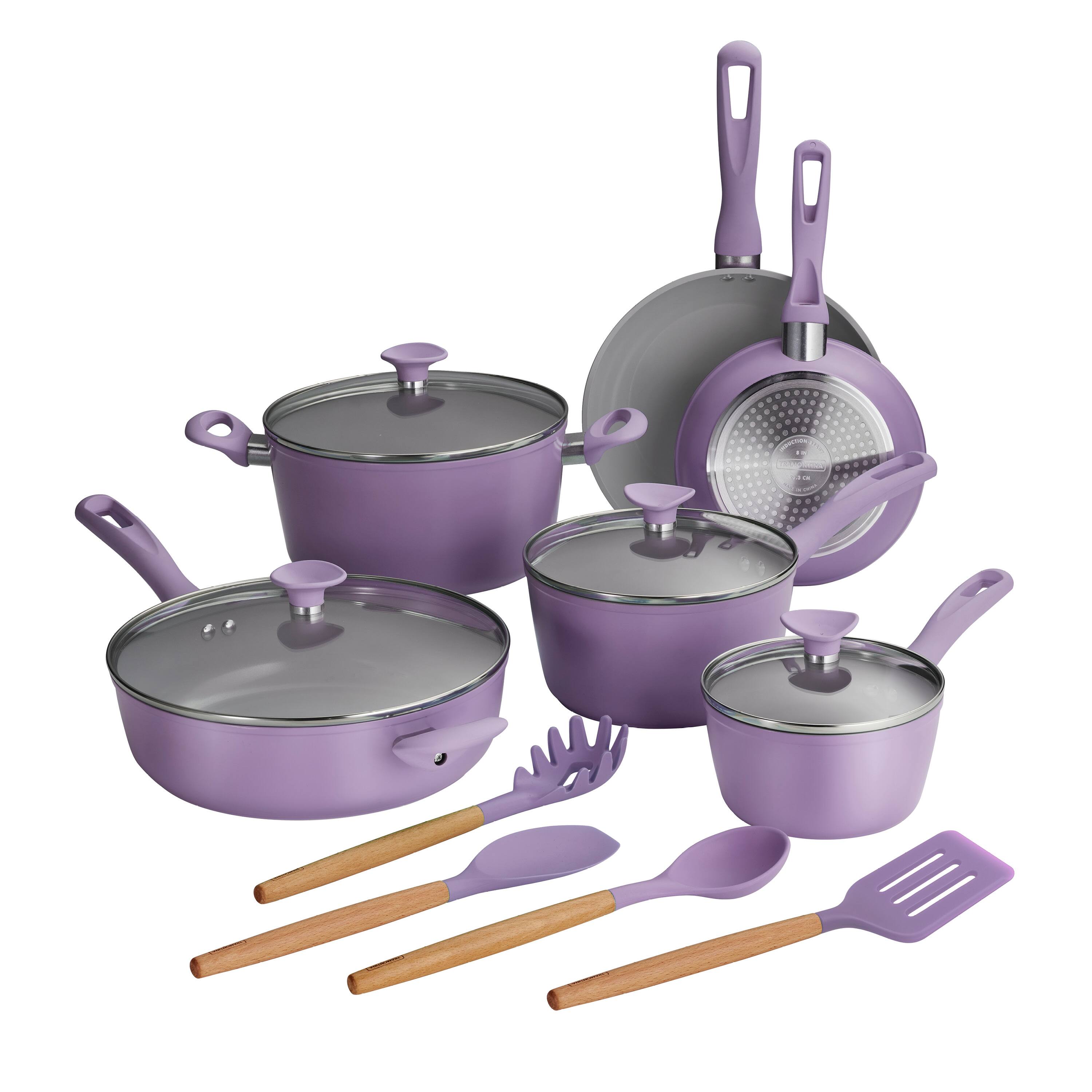 Angle Zoom. Tramontina - 14PC Cold Forged Cookware Set - Purple.