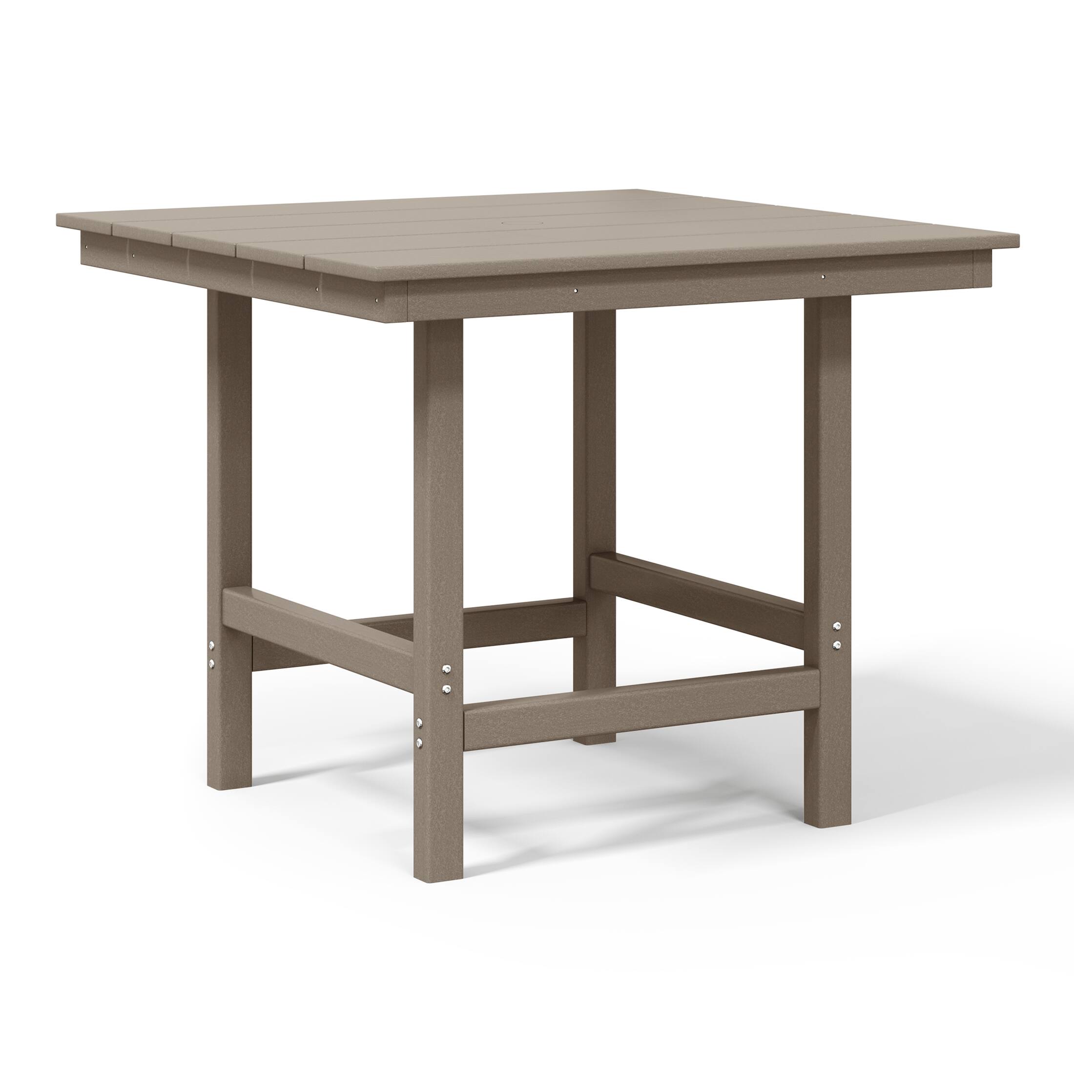 Left. WestinTrends - WestinTrends Ashore Outdoor HDPE 36" Square Patio Dining Table with Umbrella Hole - Weathered Wood.