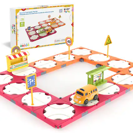 Race Car Track Builder Play Set
Ensemble de jeu de construction de piste de voiture course
60 Pièces
ever
Play
40
BUS STOP
SCHOOL BUS
P:
A i - : - - 40 I 1 2 t CESTOLE CONVENIE BUS STOP BHODX 2 H BUR SCHOUL
