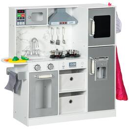 TinyHomie - Kids Kitchen Playset with Lights Sounds Apron and Chef Hat Ice Maker Microwave Towel Rack Utensils for Ages 3-6