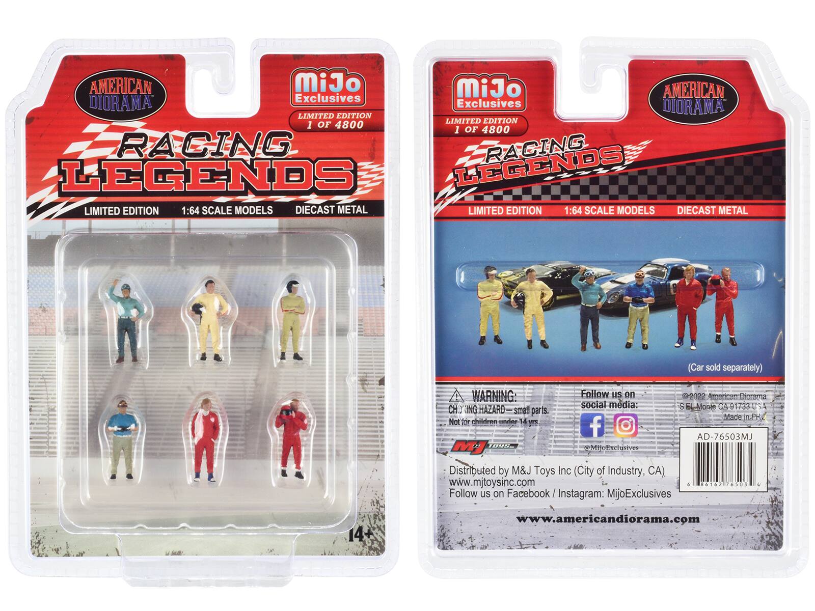 AMERICAN DIORAMA  
RACING LEGENDS  
LIMITED EDITION  
1 OF 4800  
1:64 SCALE MODELS  
DIECAST METAL  

(Car sold separately)  

WARNING: CHOKING HAZARD - small parts. Not for children under 14 yrs  

Distributed by M&J Toys Inc (City of Industry, CA).  
www.mjtoysinc.com  
Follow us on Facebook / Instagram: MijoExclusives  

14+  

www.americandiorama.com