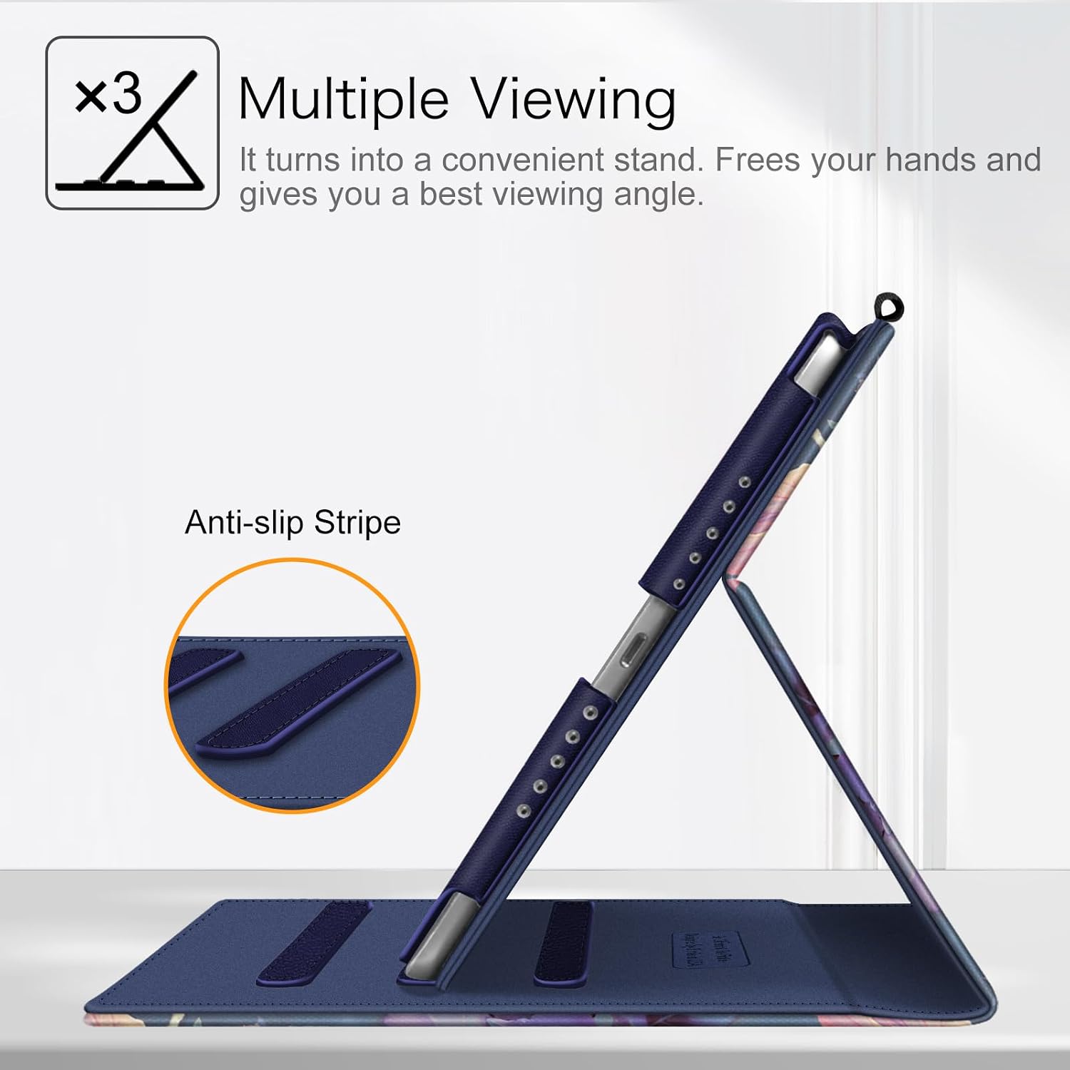 Multiple Viewing  
It turns into a convenient stand. Frees your hands and gives you a best viewing angle.  

Anti-slip Stripe