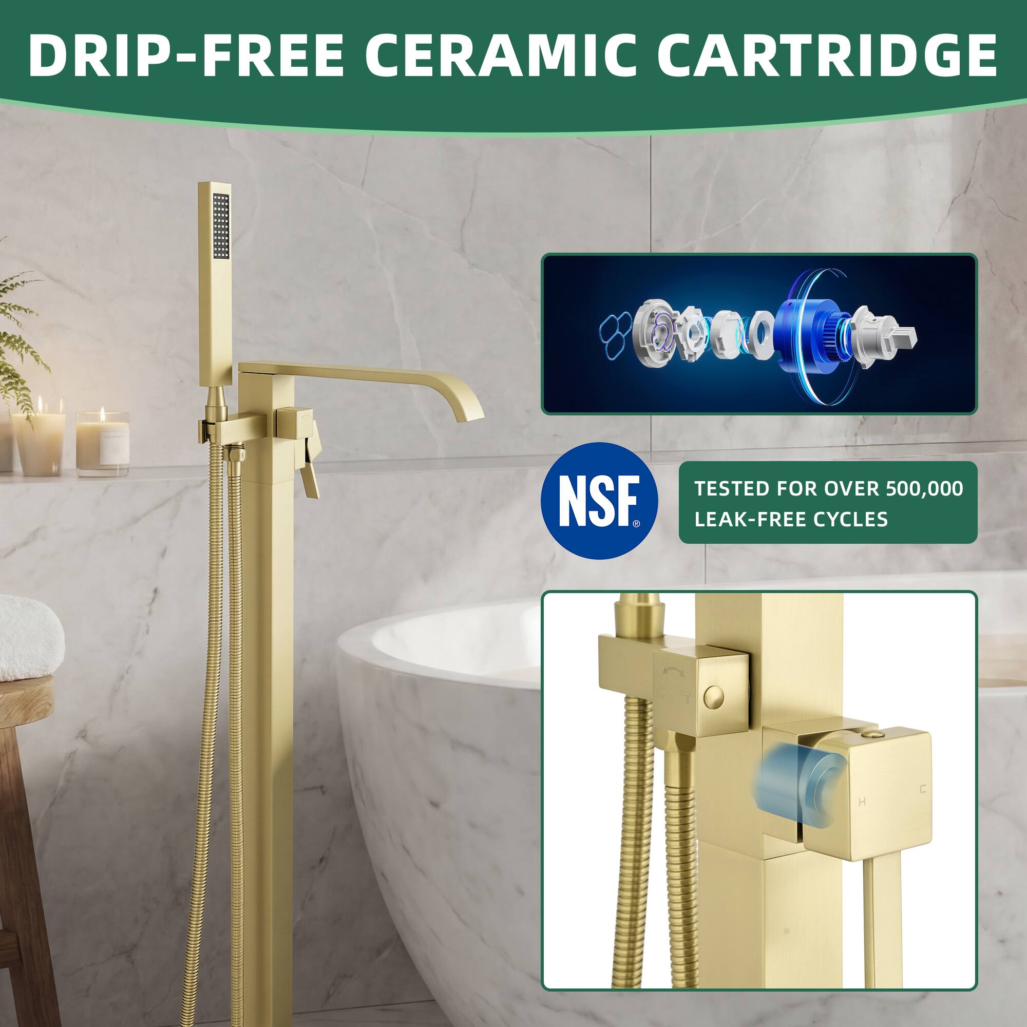 Drip-Free Ceramic Cartridge

Tested for over 500,000 Leak-Free Cycles

NSF