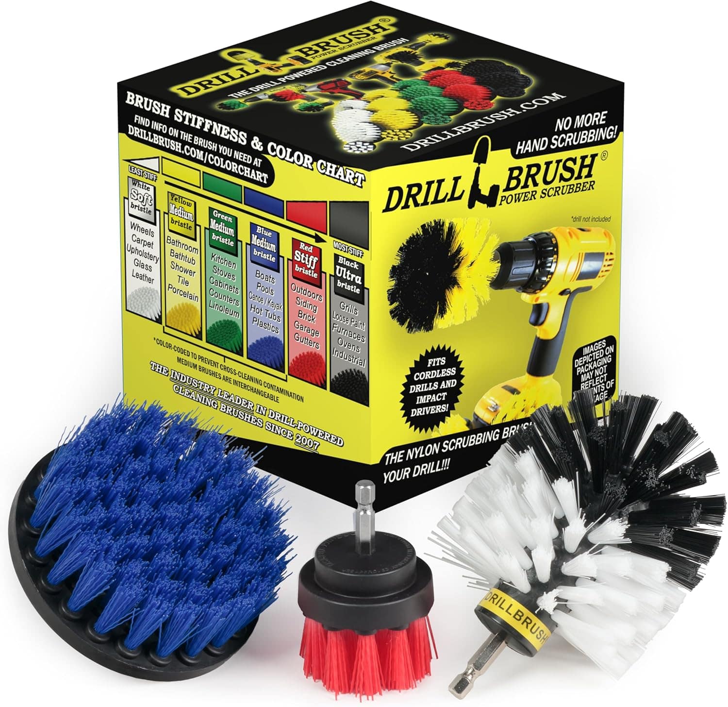 Drillbrush - Drill Brush Attachments for Cleaning Carpet, Seats, Wheels, Vinyl, Bathroom, Bathtubs, Shower, Tile, Grout, Truck, Boats