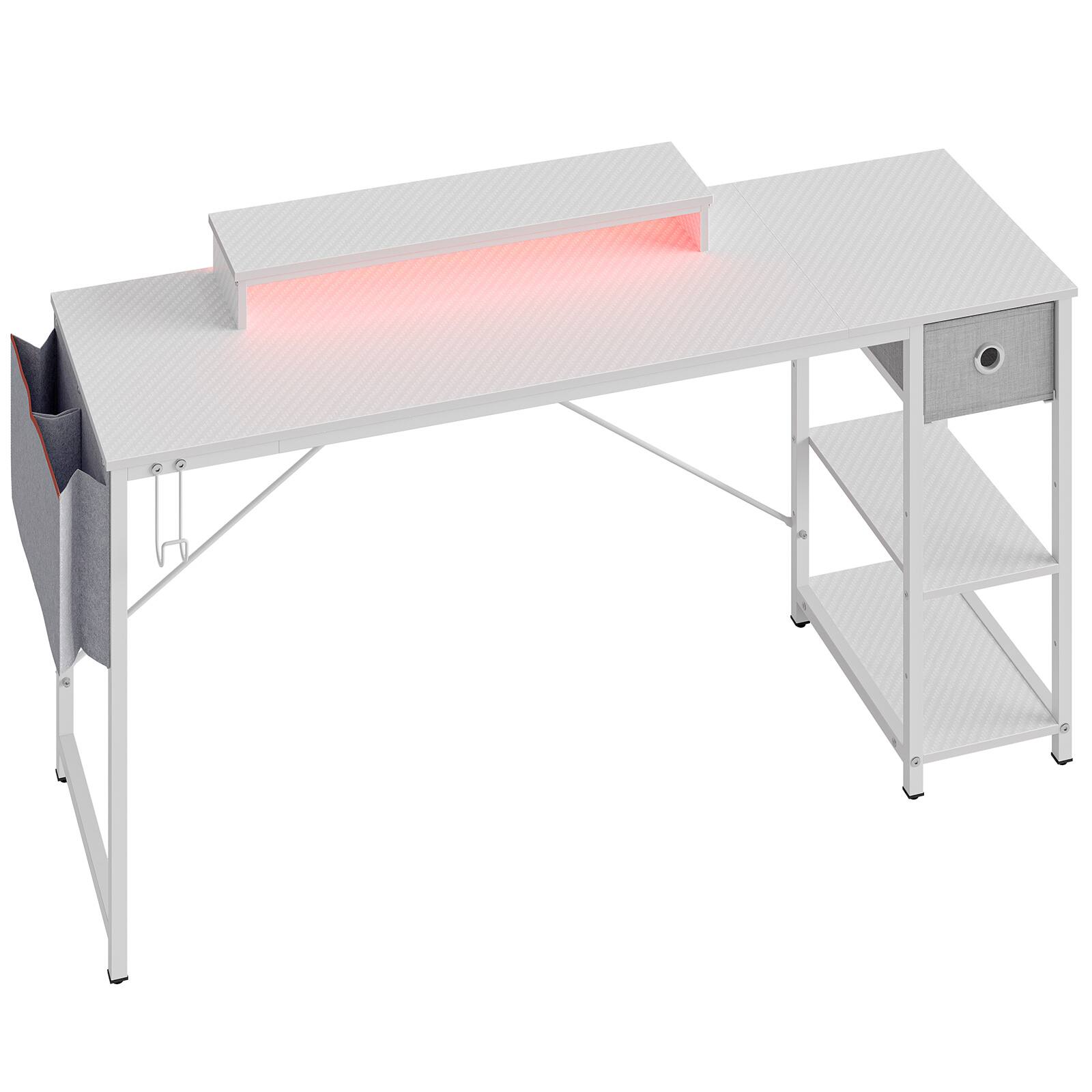 Left. Bestier - Computer Desk with LED Lighting - White.